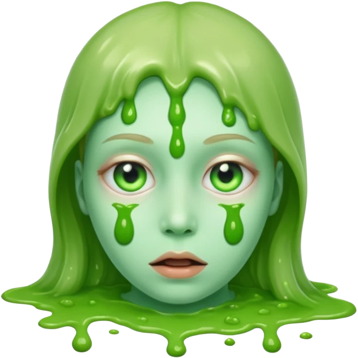 Teaching green slime creepy face and glowing white eyes emoji
