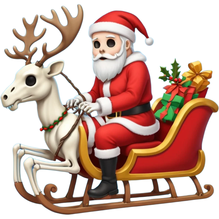 the Grim reaper dressed as Santa with a sleigh and reindeer as skeletons emoji