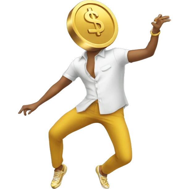 Dollar coin doing a dab (dance) emoji