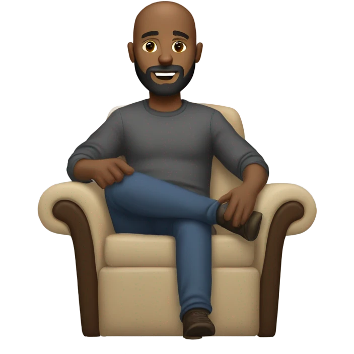 Black bald man with beard and beanie sitting in a recliner emoji