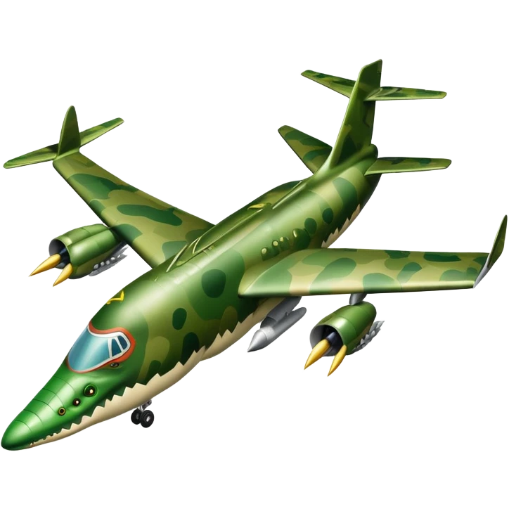 military airplane with a crocodile head dropping bombs emoji