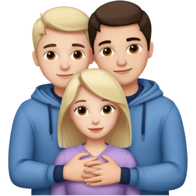 three people: two guys, one girl

they're in love, they're dressed, they hug emoji