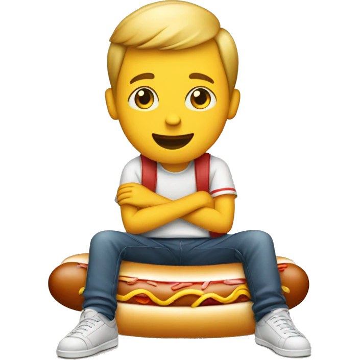 Boy sitting on hot dog emoji