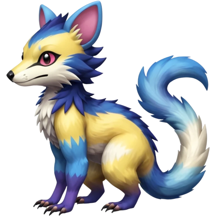 Colorful Gradient-colored Trico-Sergal-Furret-Wolverine-Vernid-fusion-Fakemon-animal-hybrid-creature, full body emoji
