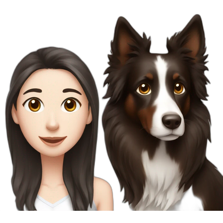 black border collie and woman with long brown hair emoji