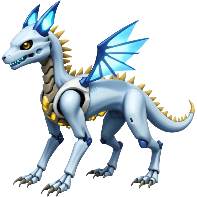futuristic Skeleton-Cyborg-Reshiram-Manectric-Electrike-Salandit-Cubone-Umbreon-Marowak-Draco-Fakémon-hybrid-creature (full body), 4 legs emoji