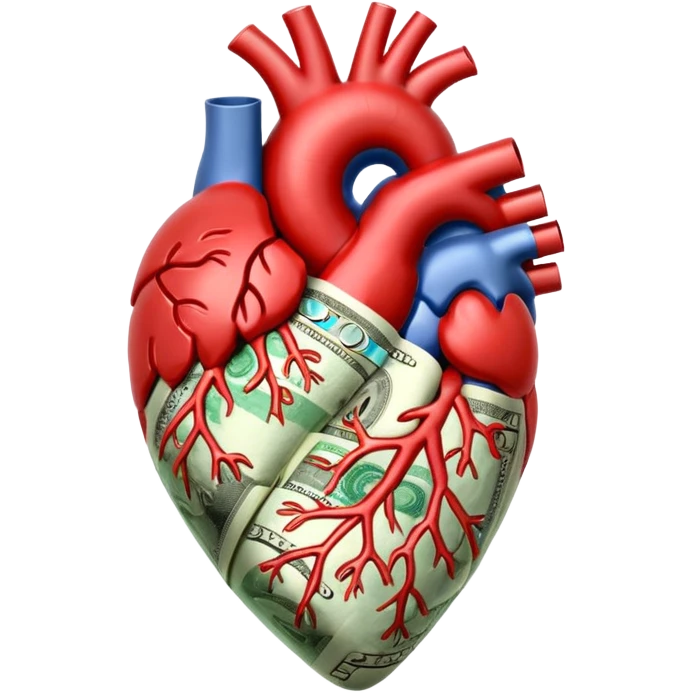 An anotomic heart composed of money. emoji