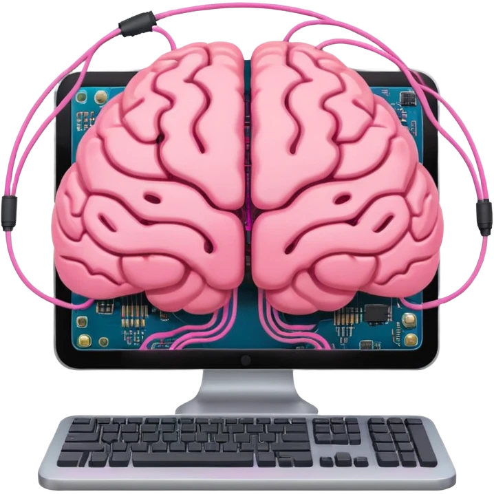 A brain inside a computer symbolizing AI emoji