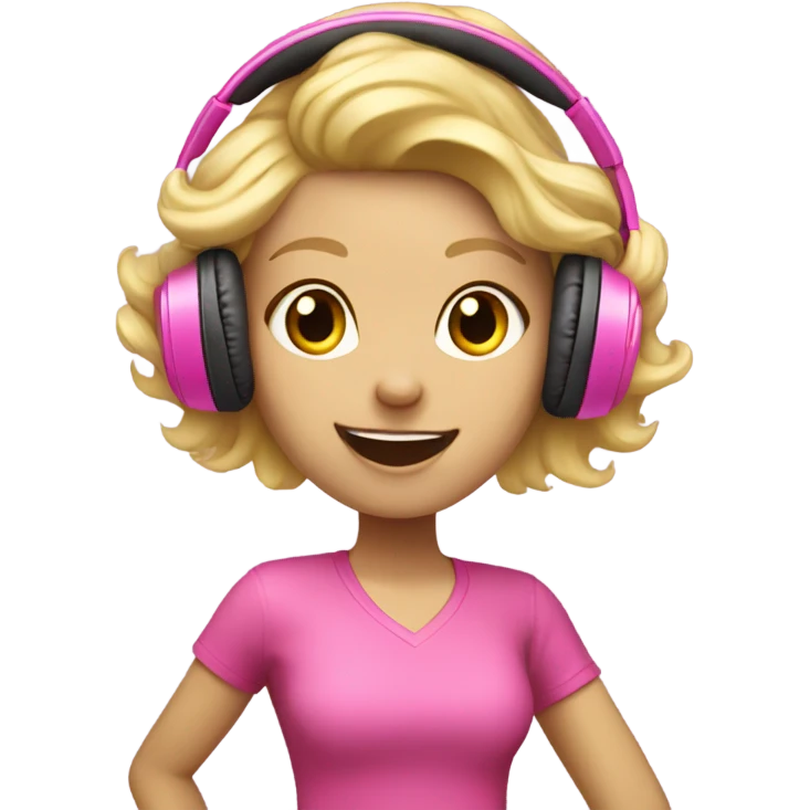 Blonde hair girl with pink headphones on dancing with L’s up emoji