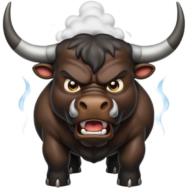 Emoji of an angry black powerful bull with steam coming out of its nose emoji