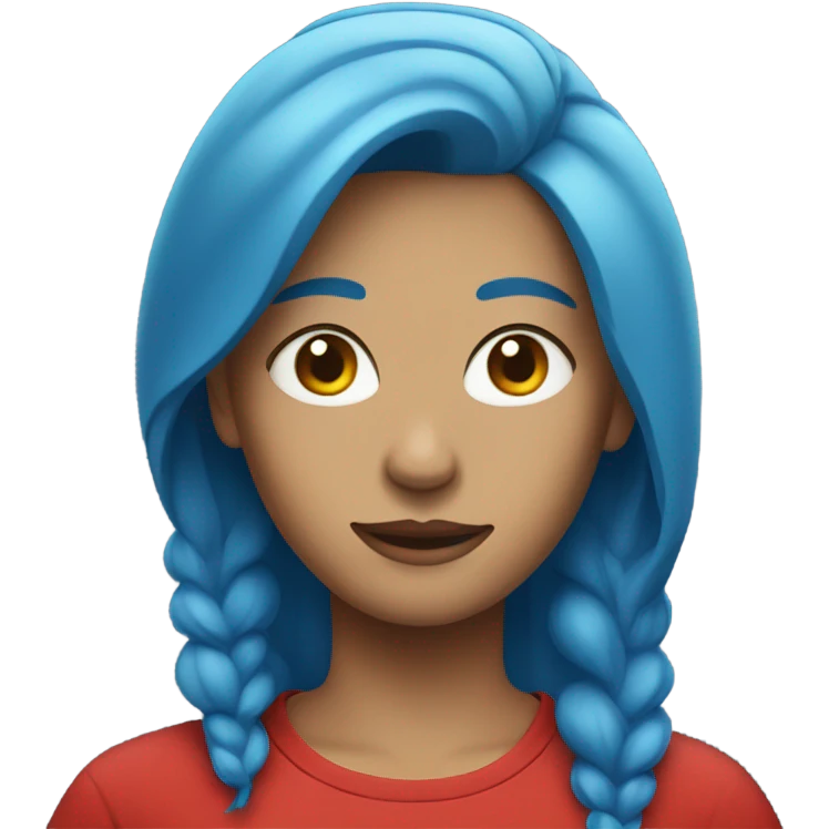 a woman with blue hair in red tshirt emoji