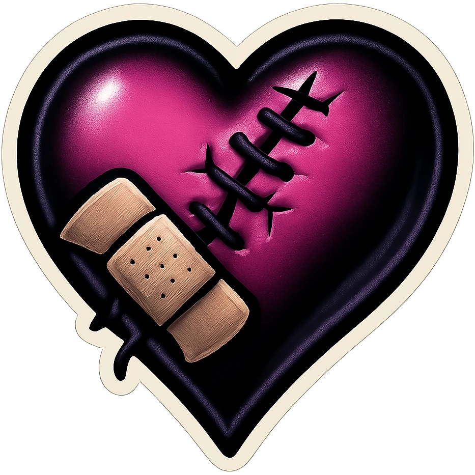 gothic heart black and pink with stitches and bandages emoji