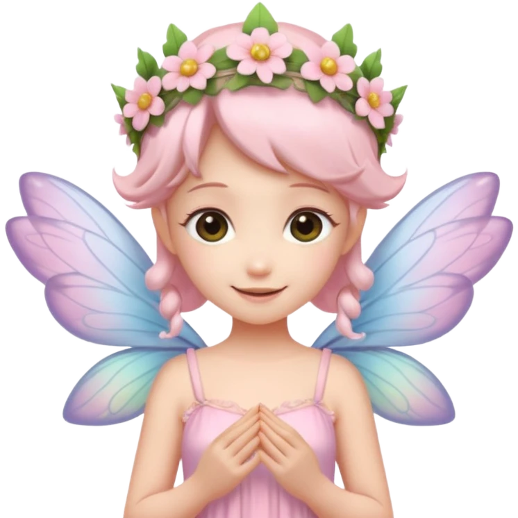 A tiny pastel fairy with glowing wings and a sweet smile
 emoji