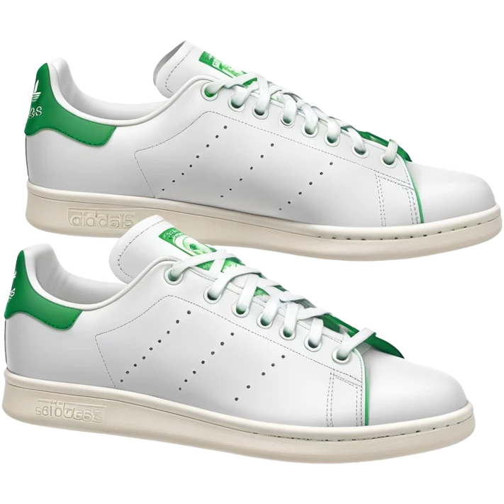 Pair of Adidas Stan Smith sneakers in white and green colorway, one positioned behind the other, both shoes shown from side angle emoji