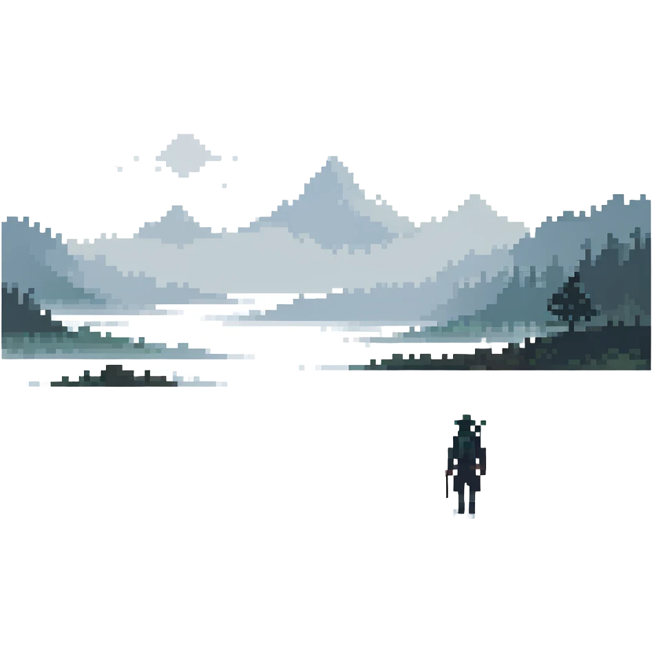 silhouette of wanderer in foggy landscape emoji