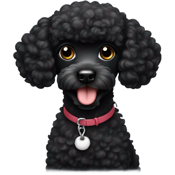 Mini black poodle making a cute face emoji