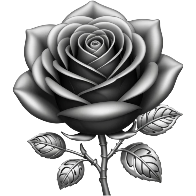 Black and silver filigree rose bud, 3D, extremely detailed design emoji