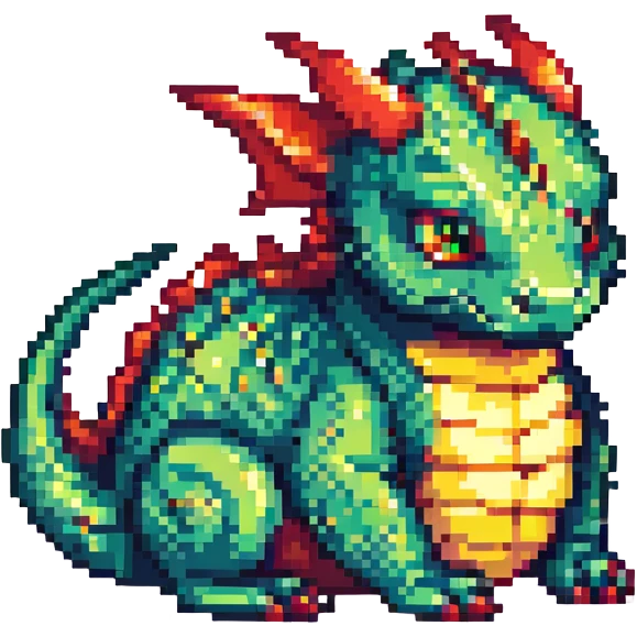 pixel art dragon, curled up, chibi proportions, bright palette emoji