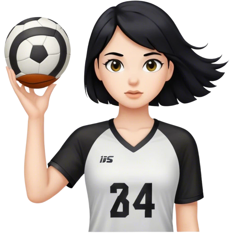 white Girl with black hair in sports jersey  emoji