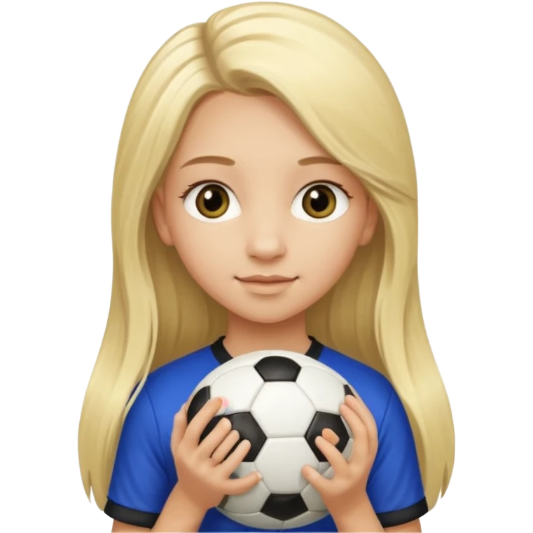 A girl with long light blonde hair with long eyelashes that looks around 13 years old with a soccer ball emoji