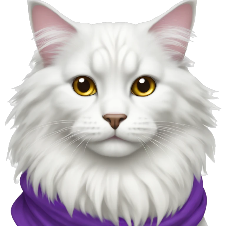 White main coon with purple scarf  emoji