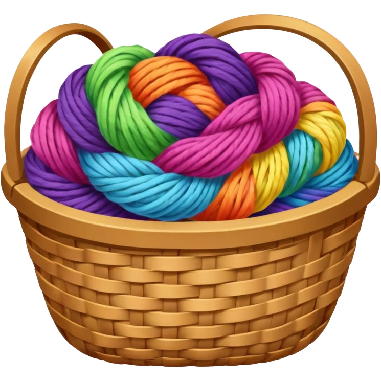 A basket with tangled rainbow yarn spilling slightly over the side. emoji