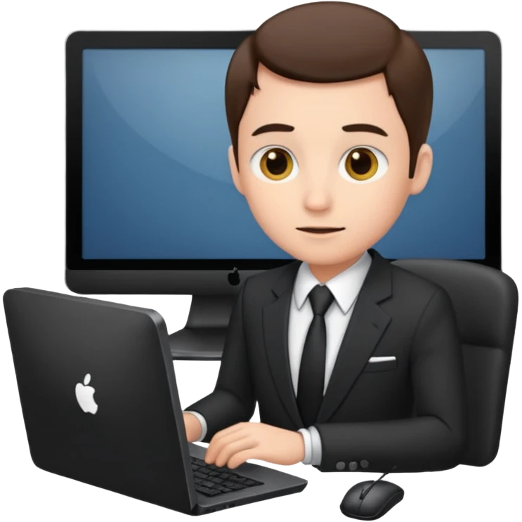 A computer screen with a body that is wearing a suit emoji