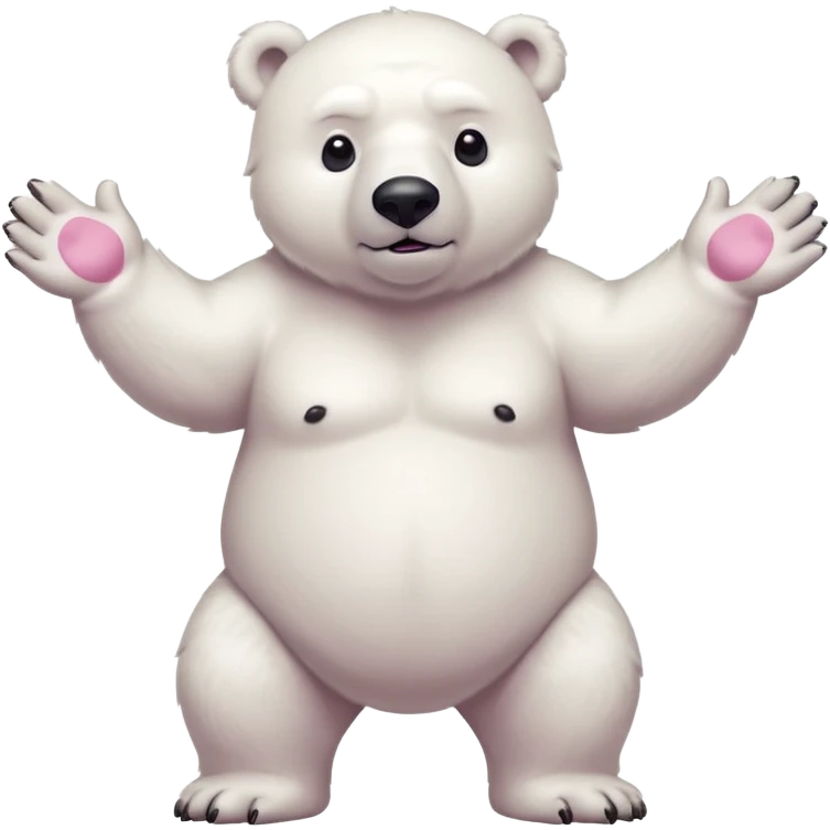 Make a humanoid polar bear shrugging, showing only from chest above, no legs, his nose must be pink emoji