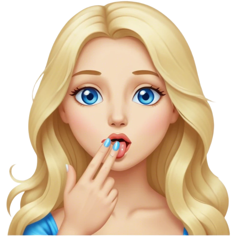 Cinematic realistic blonde with long hair and blue eyes blows a kiss emoji