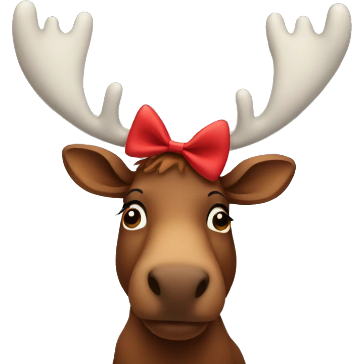 A moose wearing a red hair bow emoji