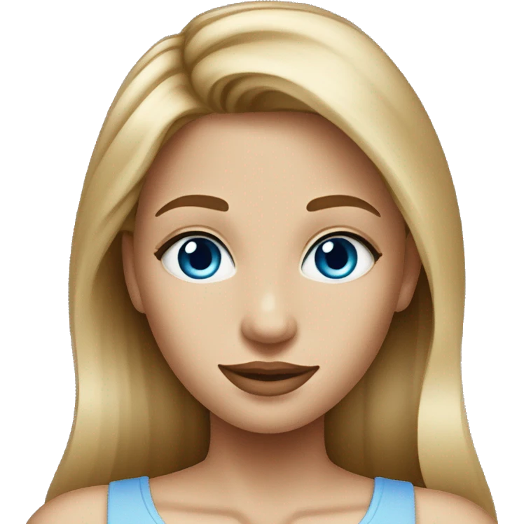 dark blonde girl with long hair and blue eyes wearing a light blue cropped top emoji