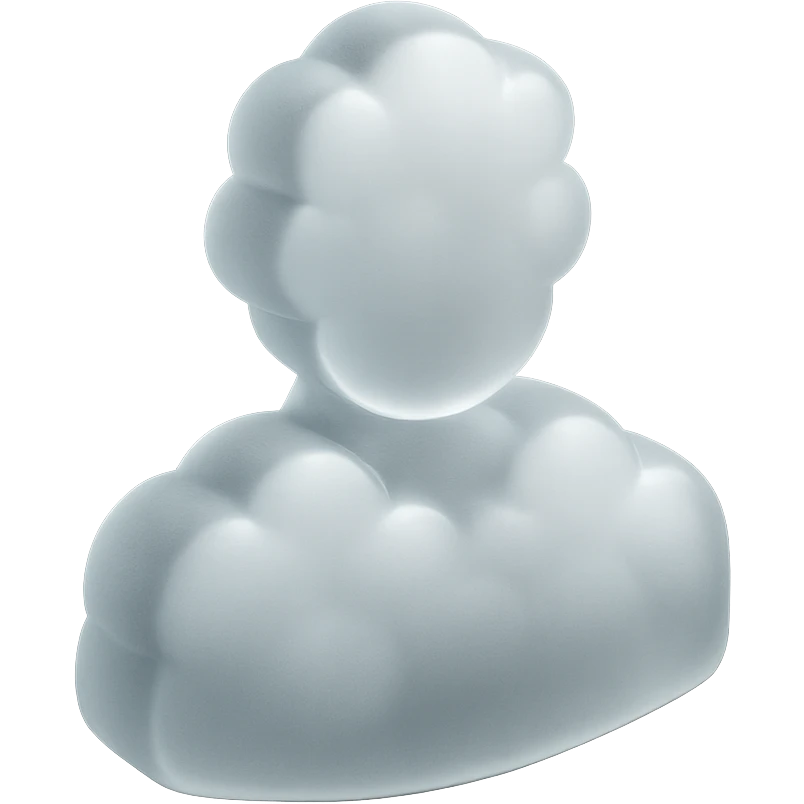 front-facing person composed entirely of white fluffy convex clouds, shoulders visible, matte glass style emoji