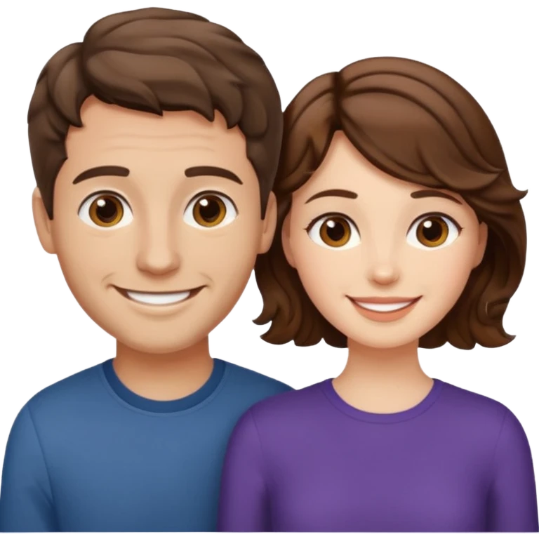 Throuple two women with short wavy brown hair, male with short brown hair emoji