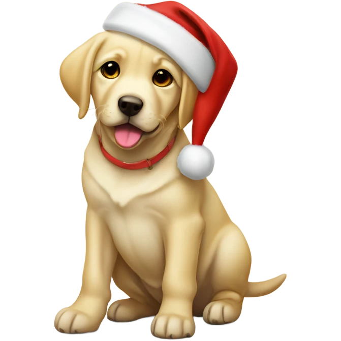 Yellow lab puppy wearing Santa hat emoji