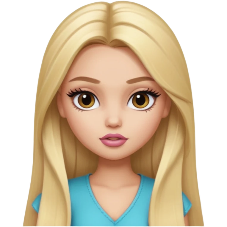 pretty bratz baddie, long blonde straight hair, pretty makeup, long lashes emoji