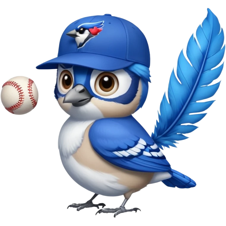 bluejay bird pitching baseball wearing toronto blue jays baseball cap emoji