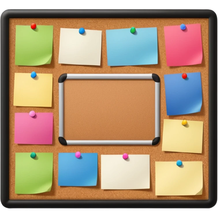 board with pinned photos and notes emoji
