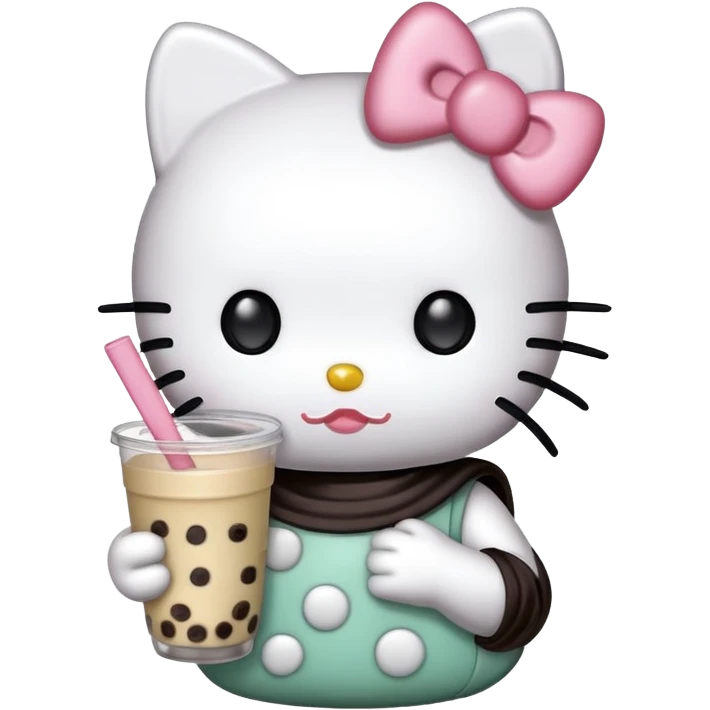 Hello kitty holding boba emoji