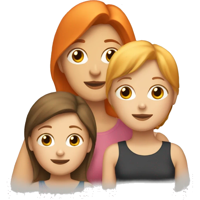 2 brown-haired white lesbian moms with daughter and  orange cat emoji
