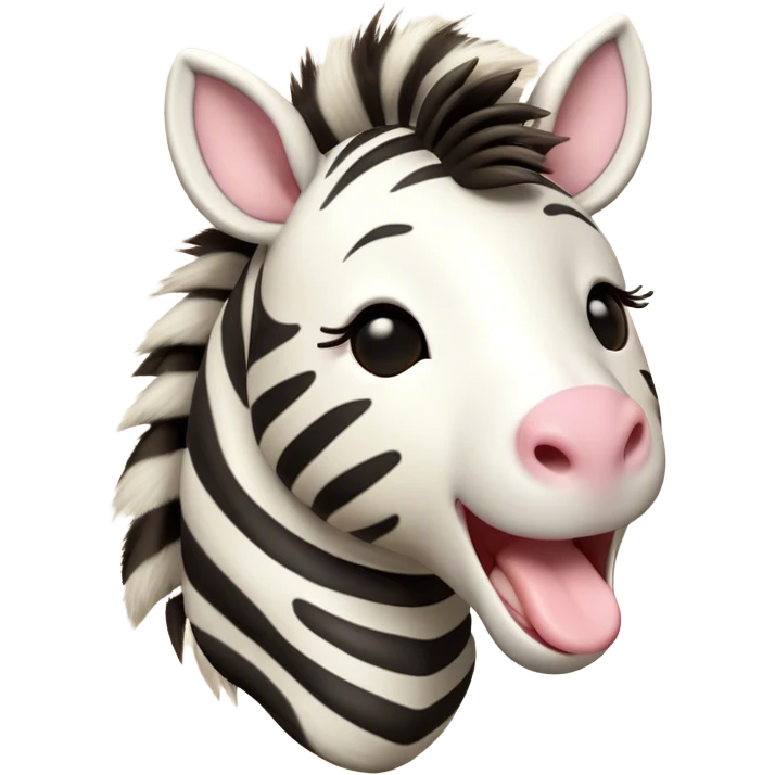 Cinematic Cute Yawning Zebra Portrait Emoji, Head tilted slightly with a dramatic, wide-open yawn, showcasing a soft, downy striped Fur with gently drooping ears and round eyes barely open in drowsy contentment, Simplified yet irresistibly adorable features, highly detailed, glowing with a soft, cozy glow, high shine, relaxed yet expressive, stylized with a touch of savannah charm, bright and endearing, soft glowing outline, capturing the essence of a sleepy yet affectionate zebra, so drowsy it feels like it could stretch out of the screen and curl up for a nap! emoji