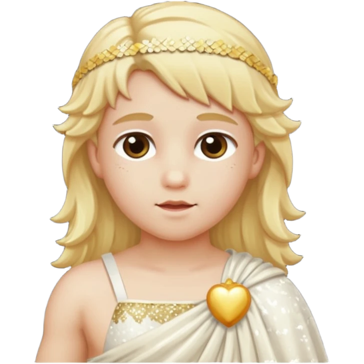 Cupid from Roman Deities with long blonde hair, cream sequin toga emoji