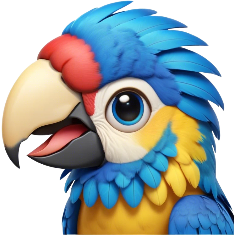 Cinematic Comical Macaw Portrait Emoji, Head tilted dramatically with an exaggeratedly shocked expression, featuring vibrant, bold plumage and wide, comically expressive eyes full of humorous disbelief, Simplified yet hilariously expressive features, highly detailed, glowing with a slightly sassy tropical glow, high shine, dramatic yet playful, stylized with an air of quirky avian attitude, soft glowing outline, capturing the essence of a meme-worthy macaw that looks ready to side-eye its way into viral fame! emoji