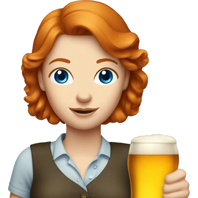 ginger hair and blue eyes woman with a beer on the hand emoji