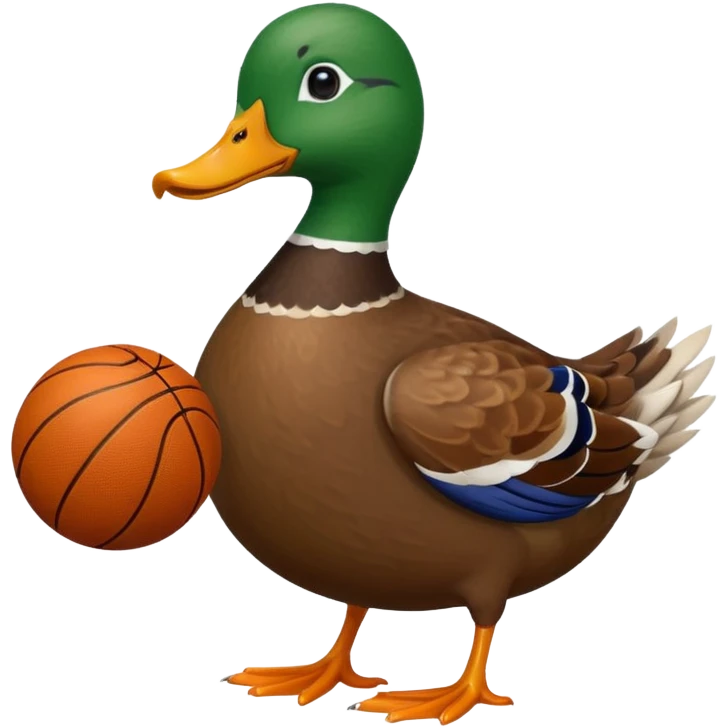 Mallard duck with basketball emoji