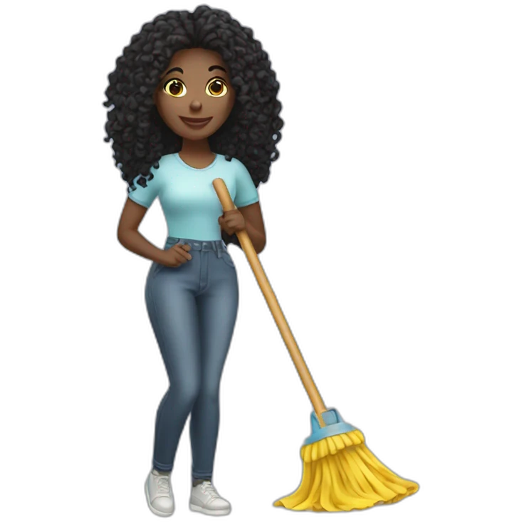 pretty black woman holding a mop emoji