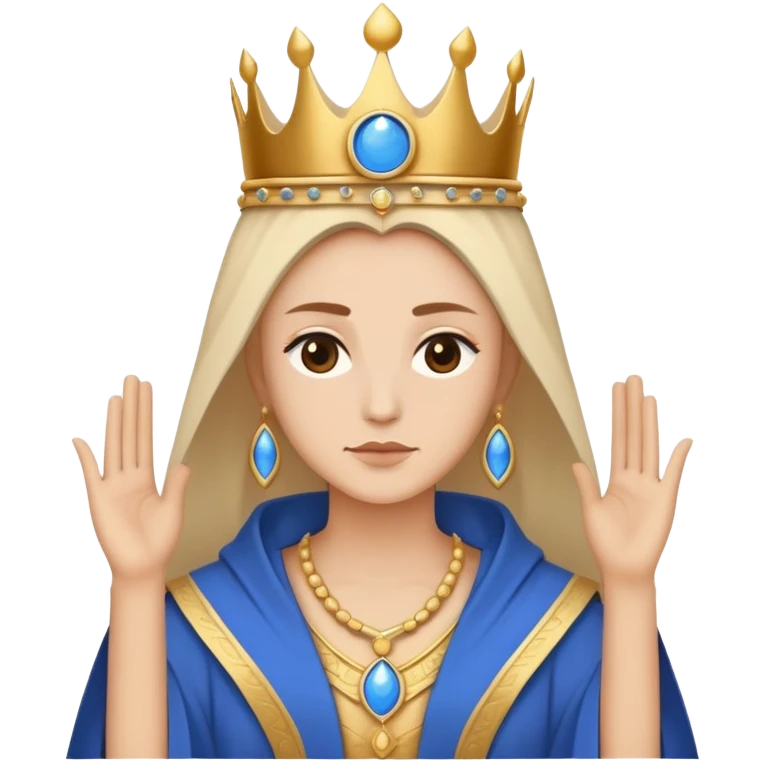 High Priestess tarot card with moon crown, blue robes, minimalist iPhone emoji style emoji