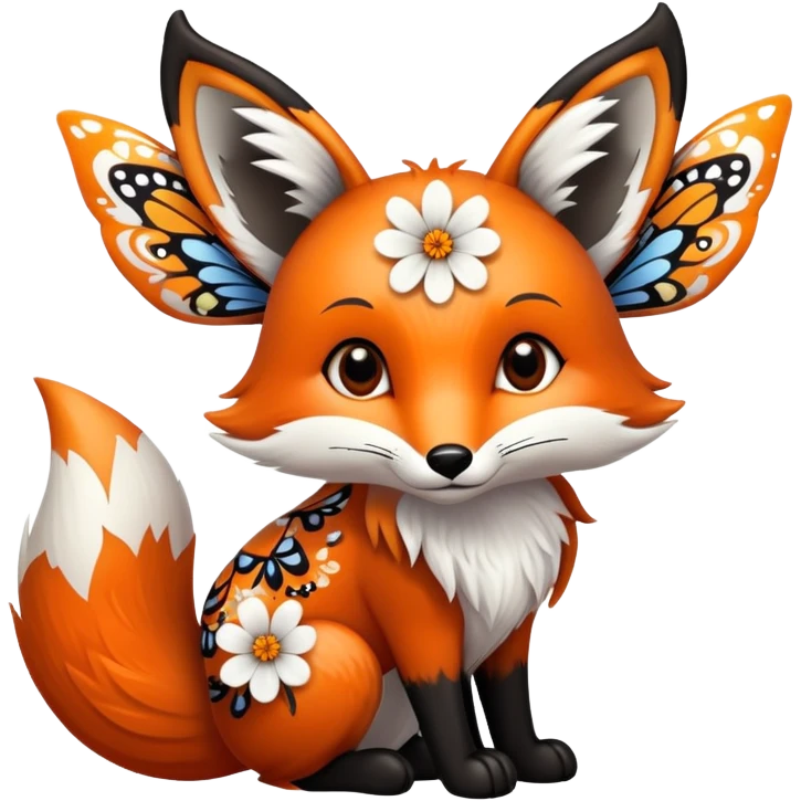 Fox with butterfly wings and flower patterns on fur emoji