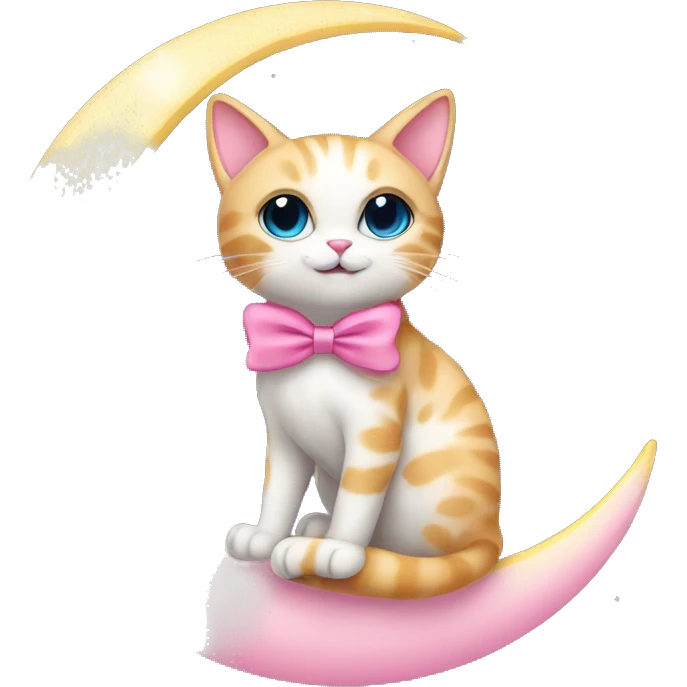 cat sitting on the moon with pink bow emoji