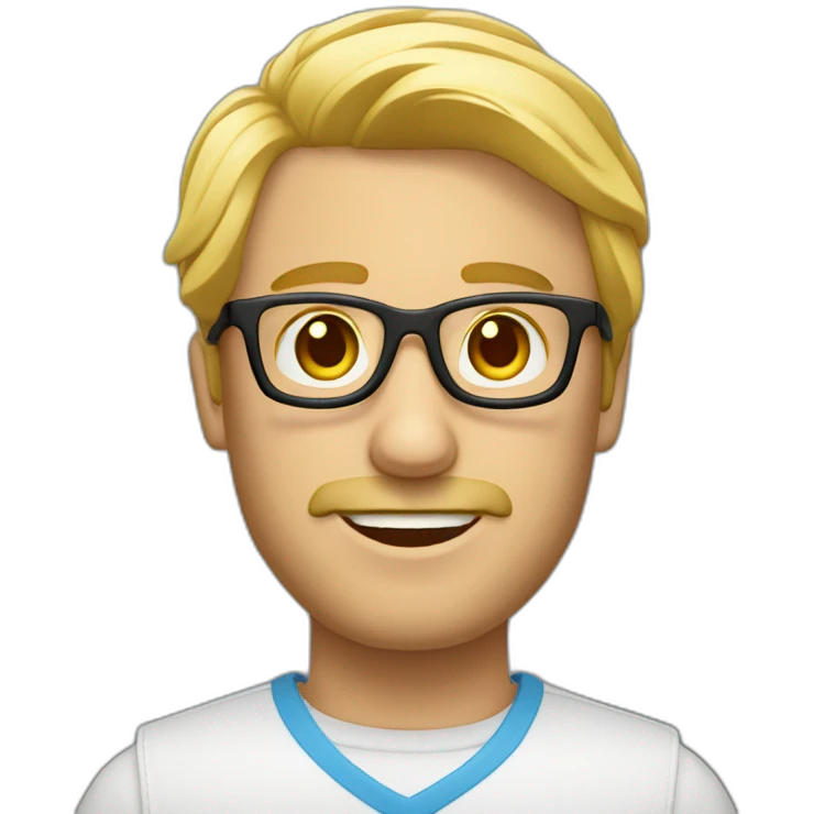 Un homme blond légèrement long avec des lunettes emoji