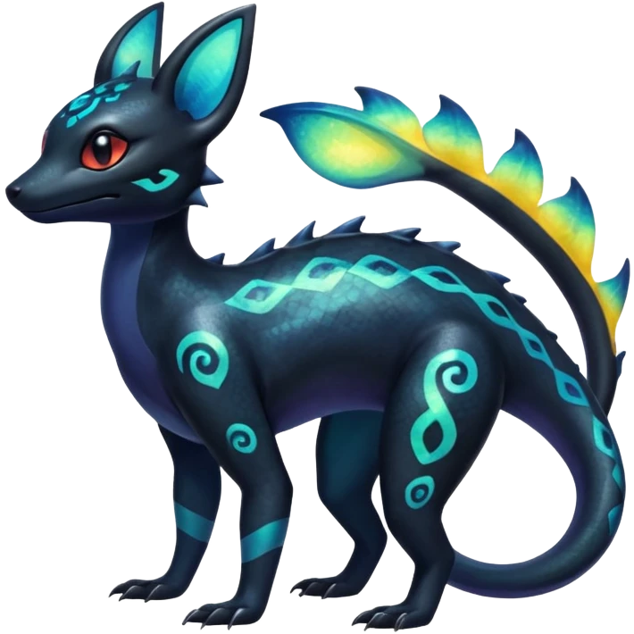 Colorful Iridescent Exotic Salandit-Aurorus-Umbreon-Fakémon-hybrid-creature (full body)  emoji
